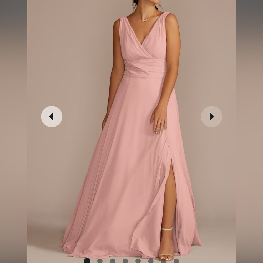 Davids Bridal Long Chiffon Surplice Tank Dress Ballet Pink Formal Dress